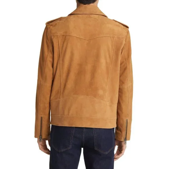 🆕OPEN EDIT from Nordstrom Suede Leather Moto Jacket Medium Camel Brown - Picture 3 of 12